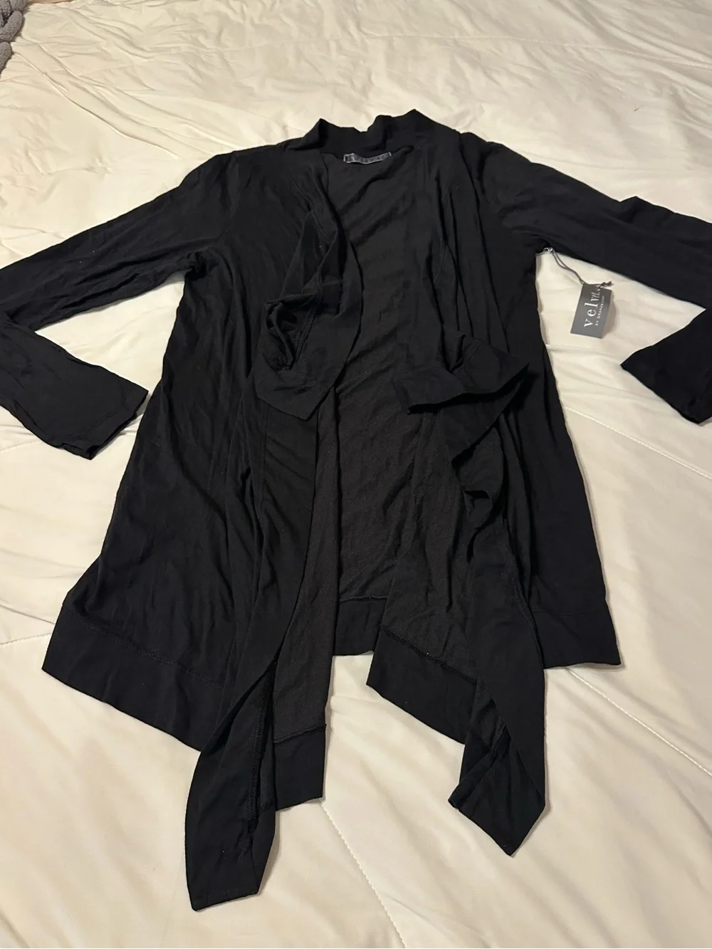 Velvet by Graham and Spencer Black Draped Open-Front Cardigan - NWT - Size S